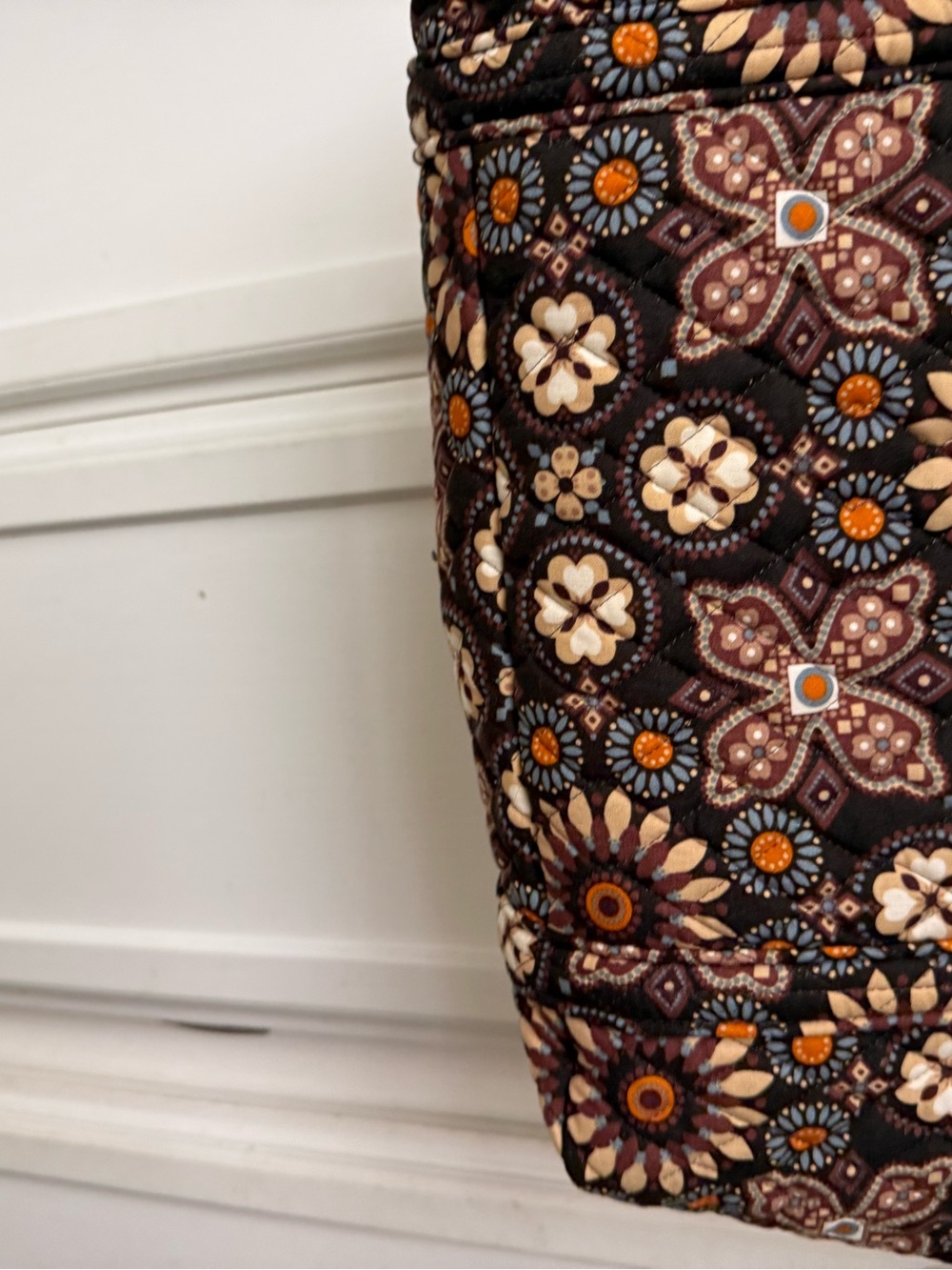 Vera Bradley Brown Floral Quilted Tote with Orange and Blue Accents - Picture 7 of 8